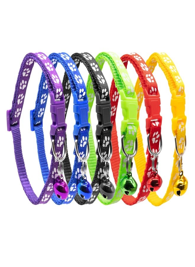 Quacc 6pcs Puppy Collars, Puppy Whelping Collars Colourful Adjustable Dog Collar 19-32CM Paw Print Collar with Bell for Small Dog Cats - Image 1
